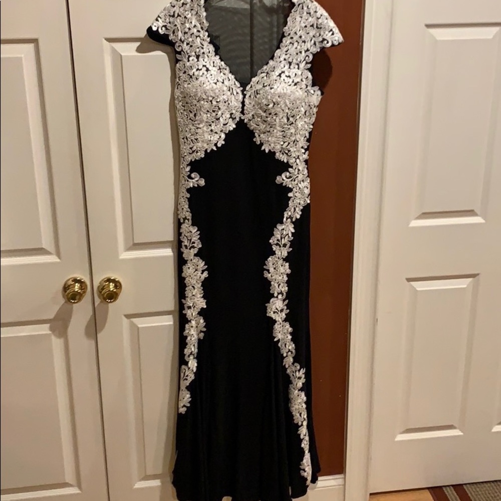 Betsy & Adam Black and White Prom Dress